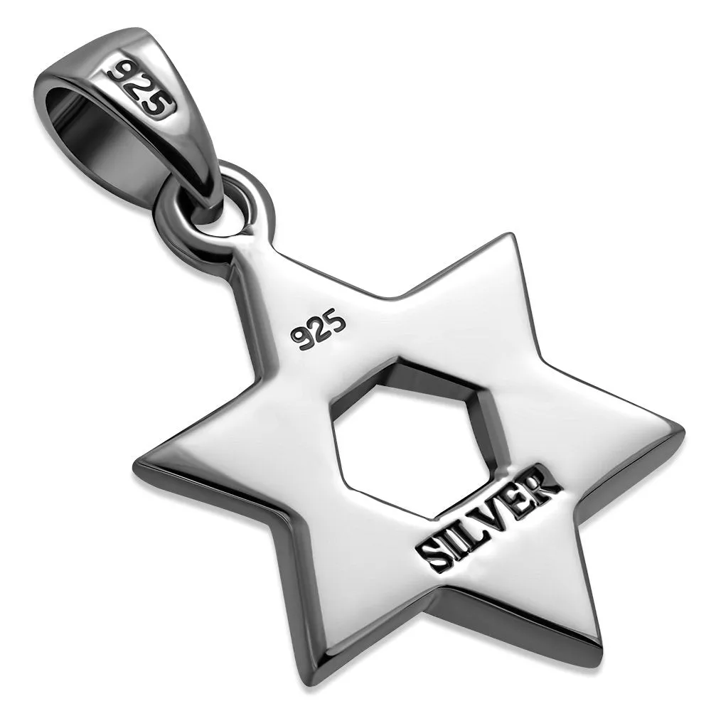 925 Sterling Silver CZ Jewish Star of David Pendant Necklace, 20"