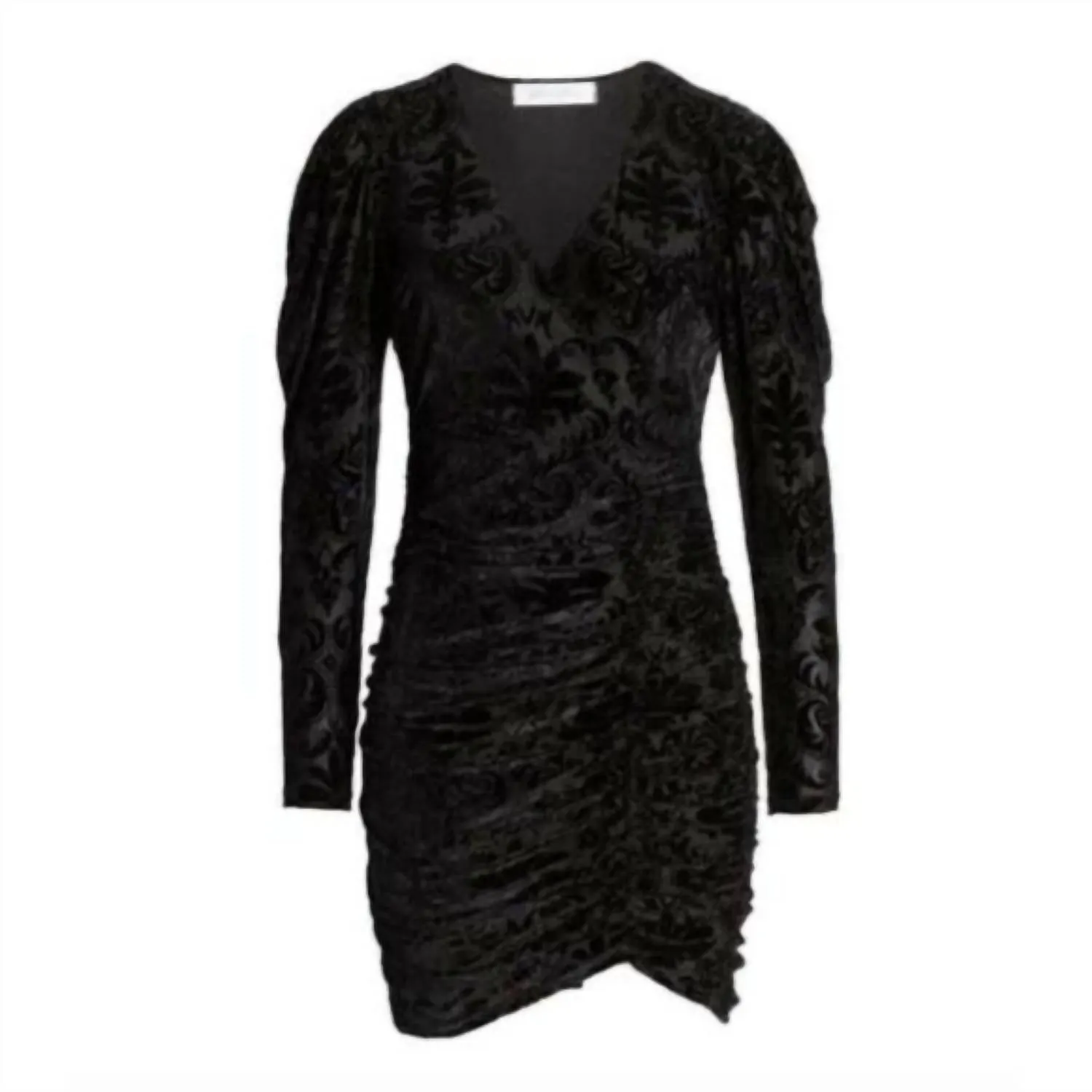 All In Favor - Long Sleeve Velvet Burnout Bodycon Ruched Dress