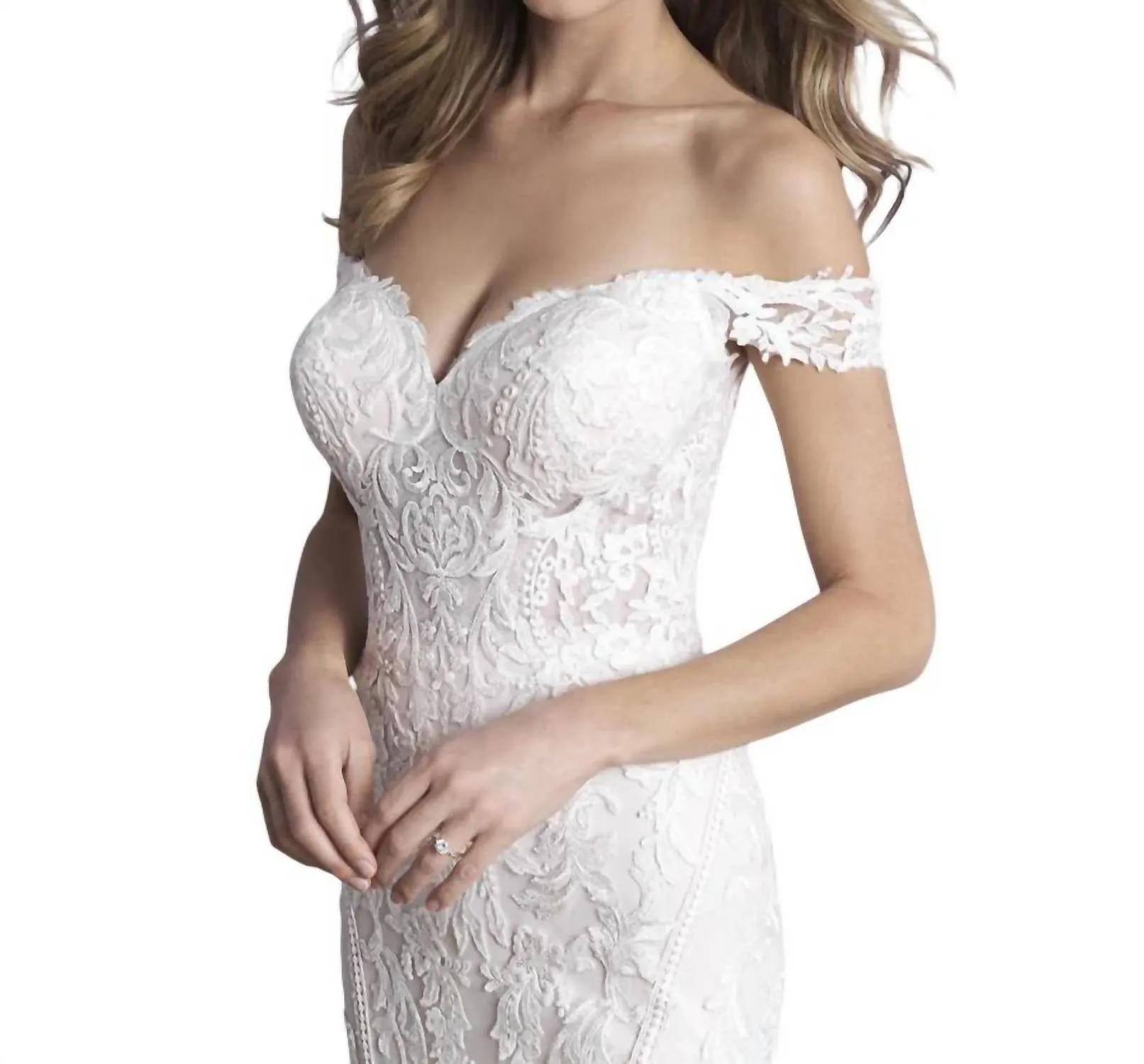 Allure Bridals - Off-Shoulder Sheath Lace Wedding Dress