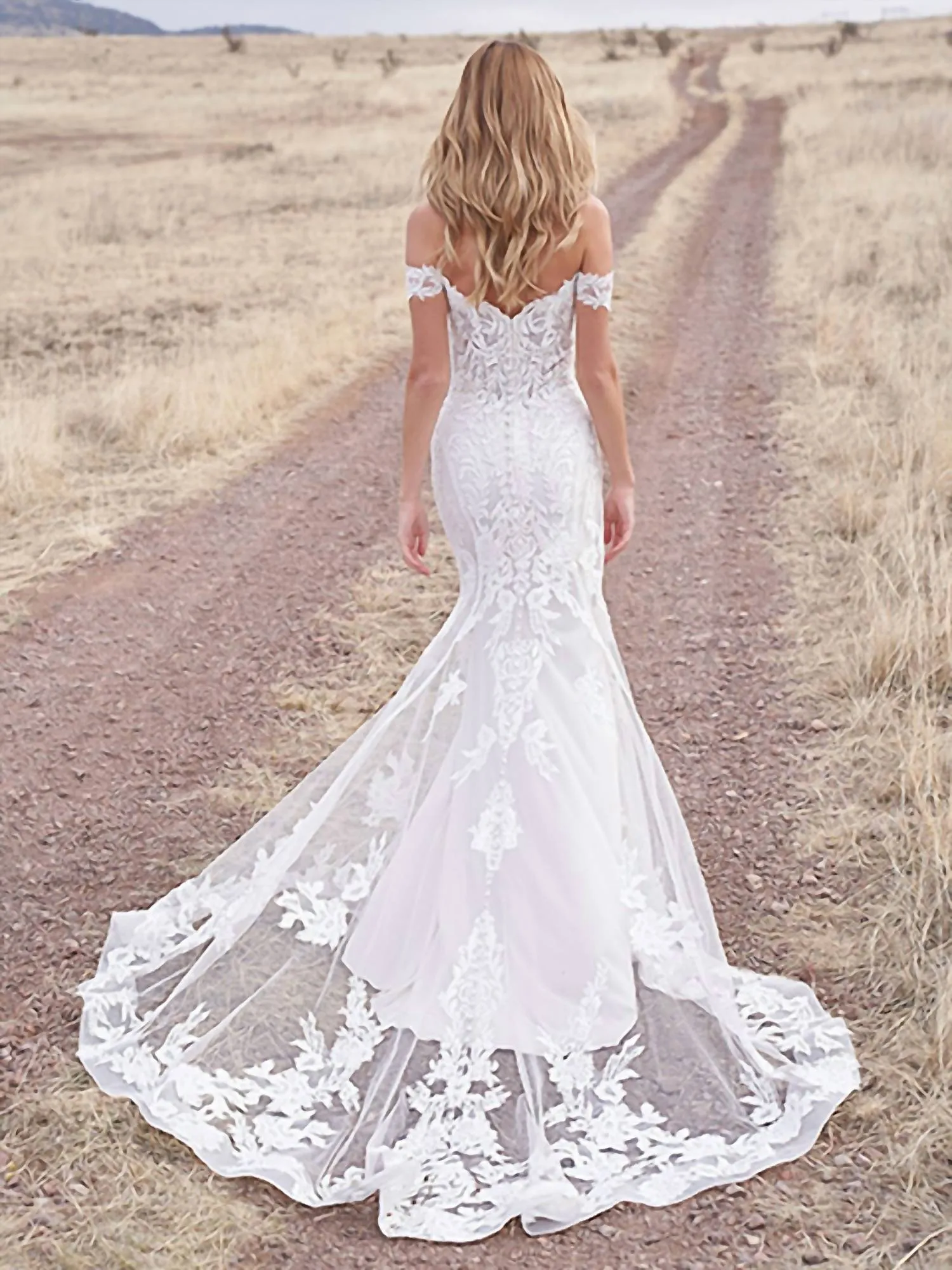 Allure Bridals - Off-Shoulder Sheath Lace Wedding Dress