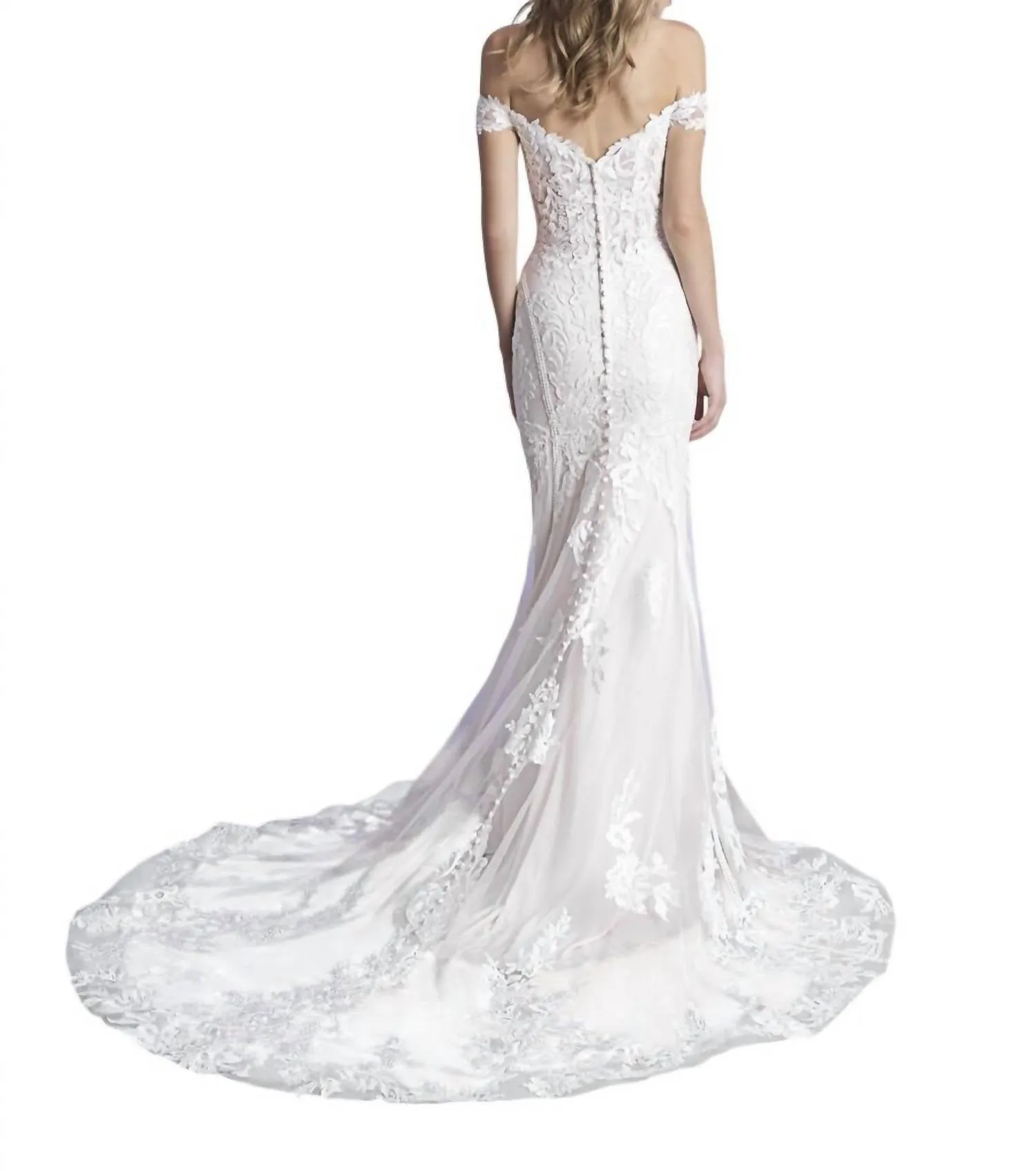 Allure Bridals - Off-Shoulder Sheath Lace Wedding Dress