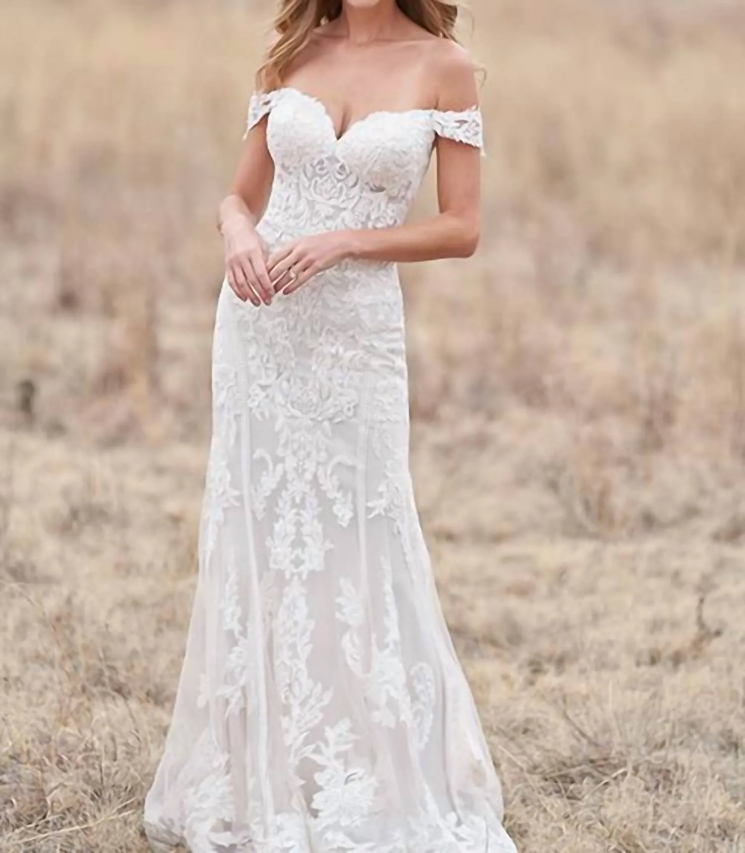 Allure Bridals - Off-Shoulder Sheath Lace Wedding Dress