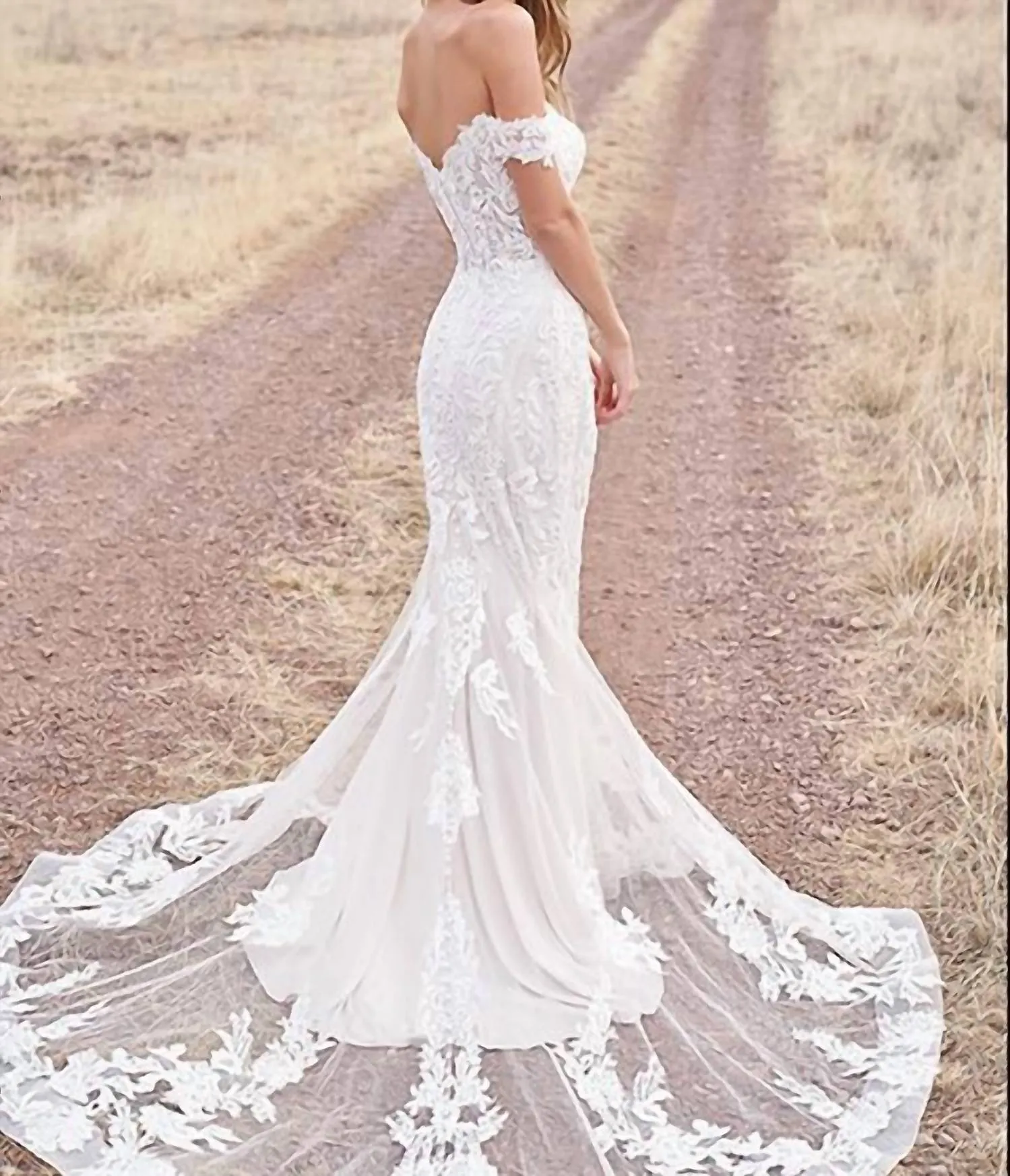 Allure Bridals - Off-Shoulder Sheath Lace Wedding Dress