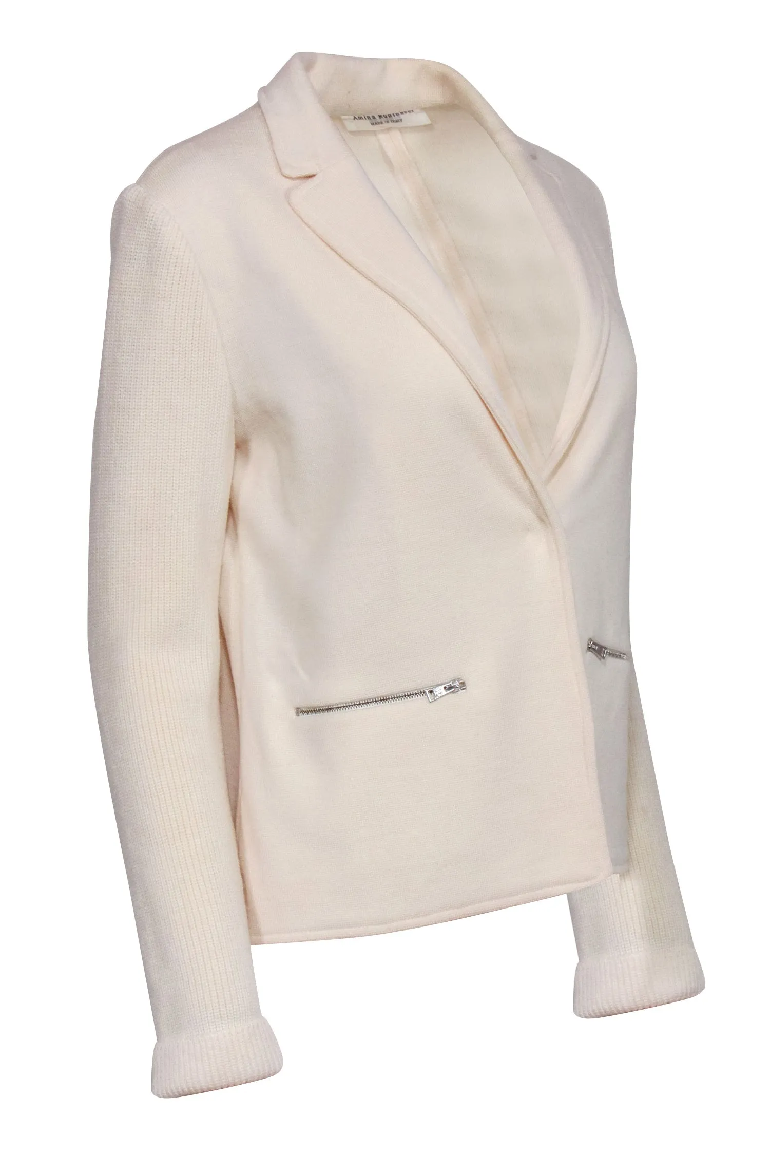 Amina Rubinacci - Cream Wool Knit Blazer Sz M