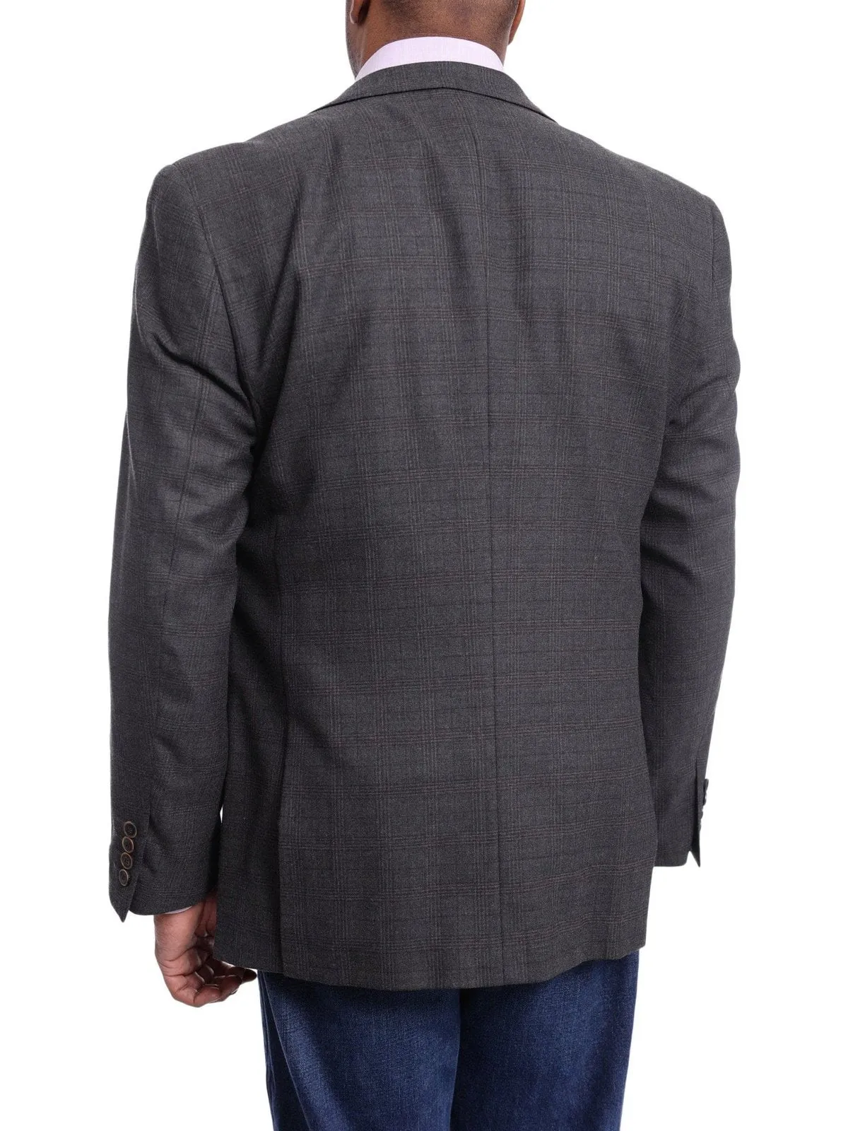 Arthur Black Classic Fit Gray With Brown Plaid Two Button Wool Blazer Sportcoat