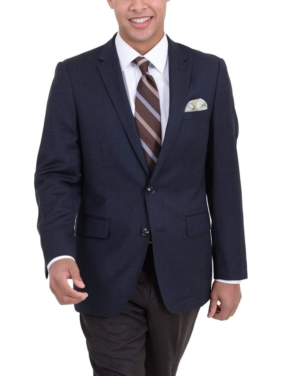 Arthur Black Classic Fit Navy Hopsack Weave Two Button Wool Blazer Sportcoat