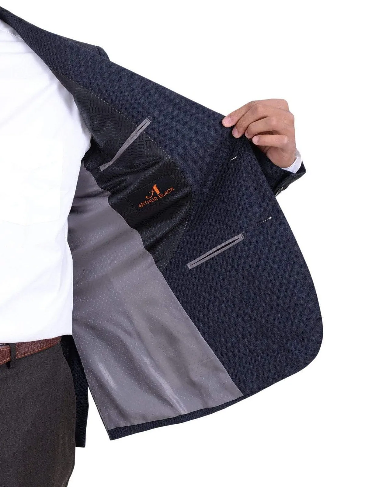 Arthur Black Classic Fit Navy Hopsack Weave Two Button Wool Blazer Sportcoat