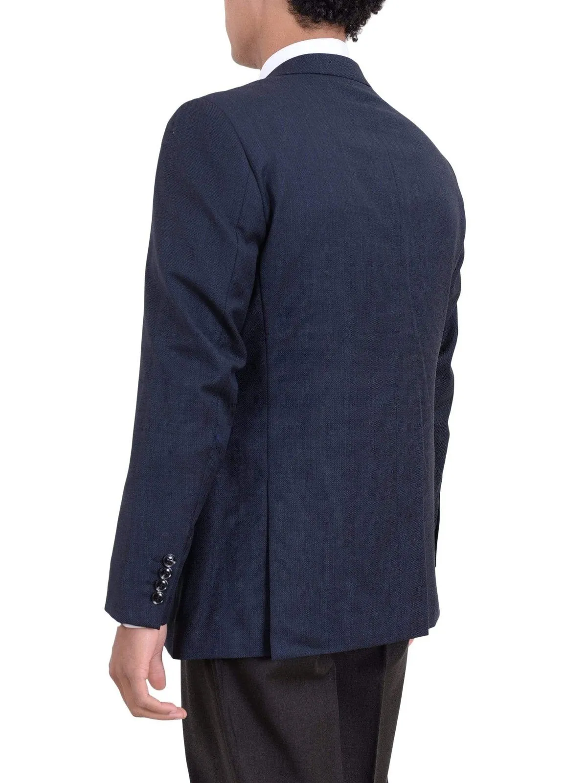 Arthur Black Classic Fit Navy Hopsack Weave Two Button Wool Blazer Sportcoat