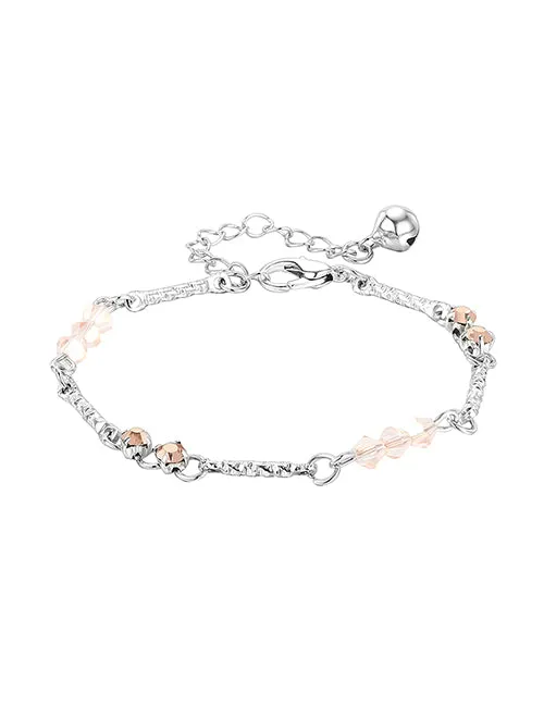 B1214 Silver Light Pink Bead & Rhinestone Bracelet