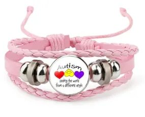 B18 Light Pink Leather Autism Awareness Bracelet