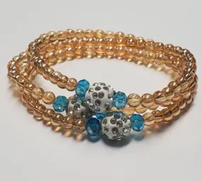B264 Champagne Beaded Light Blue Gem Bracelet