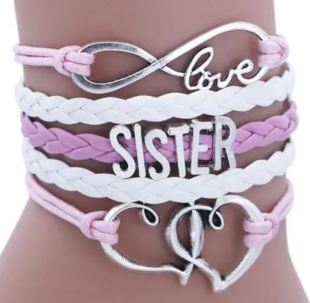B300 Light Pink & White Sister Leather Layered Bracelet