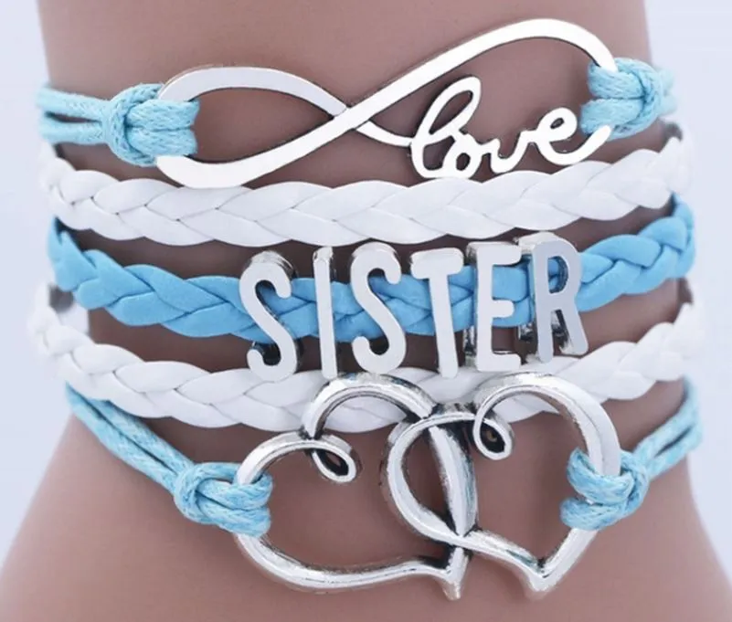 B341 Light Blue & White Sister Leather Layered Bracelet