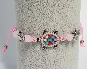 B375 Light Pink Bead Turtle Cord Bracelet