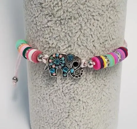 B685 Multi Color Bead Elephant Light Pink Cord Bracelet
