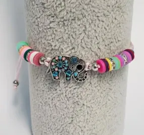 B685 Multi Color Bead Elephant Light Pink Cord Bracelet