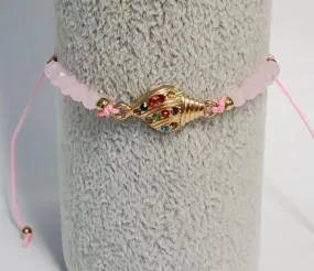 *B722 Light Pink Cord Bead Multi Color Rhinestone Conch Shell Bracelet