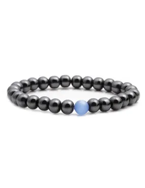 B833 Gun Metal Light Blue Beaded Bracelet