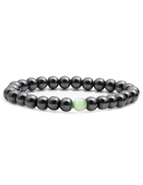 B834 Gun Metal Light Green Beaded Bracelet