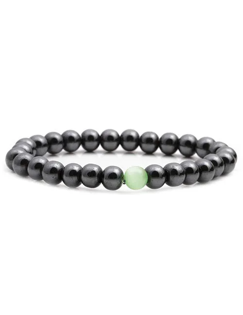 B834 Gun Metal Light Green Beaded Bracelet
