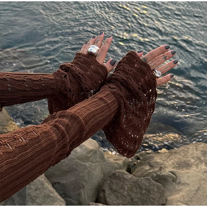 Boho Breeze Hollow Knit Flare Sleeve Cardigan