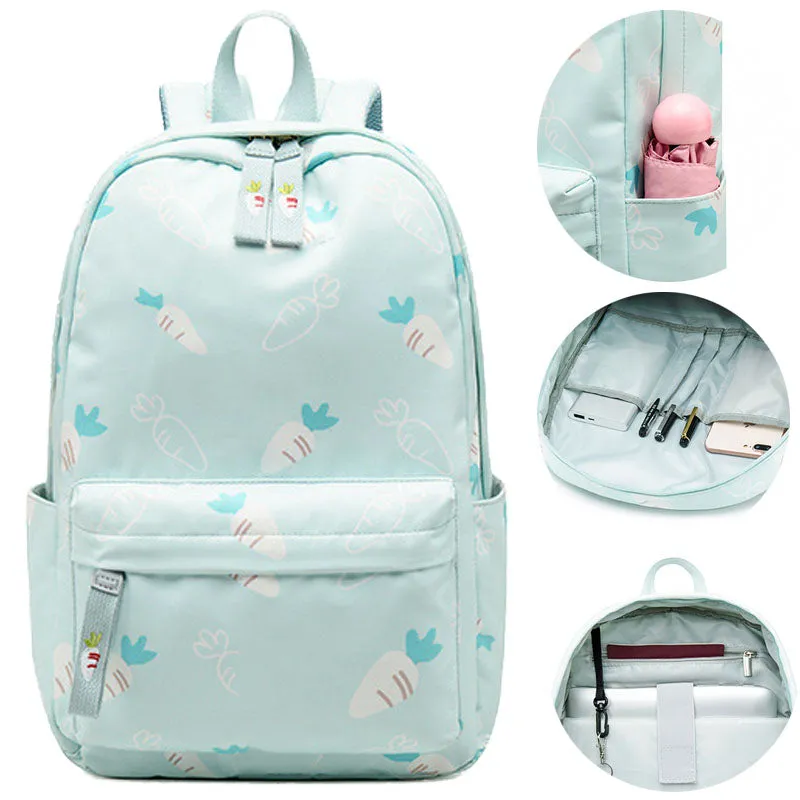 Cute Carrot Pattern Backpack Embroidered Polyester Waterproof Bookbag