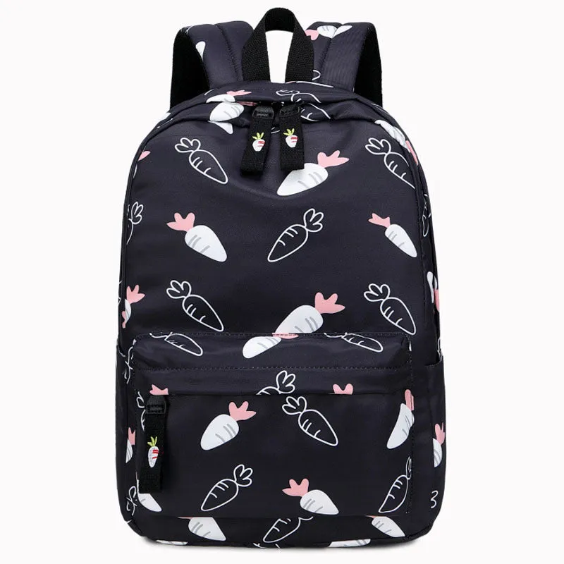 Cute Carrot Pattern Backpack Embroidered Polyester Waterproof Bookbag
