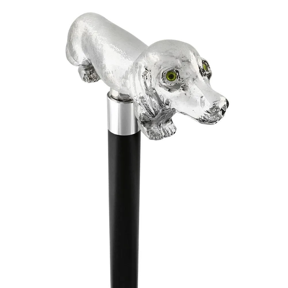 Dachshund Nickel Plated Handle Cane w/ Custom Shaft & Collar
