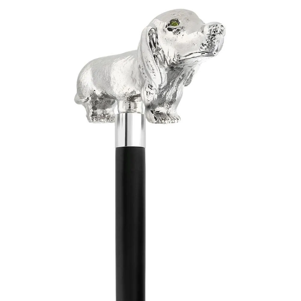 Dachshund Nickel Plated Handle Cane w/ Custom Shaft & Collar