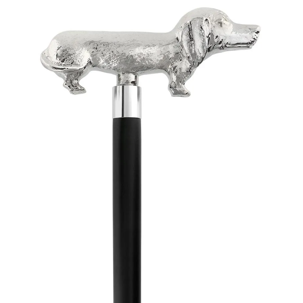 Dachshund Nickel Plated Handle Cane w/ Custom Shaft & Collar