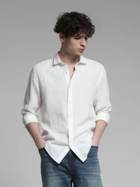 Full Sleeve Solid Cotton Blend Shirt For Men (Size-M) (Color-White)