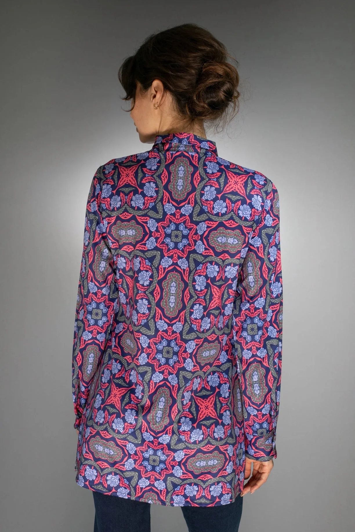 Geometric Long Shirt Electric Purple/Scarlet Red For Women
