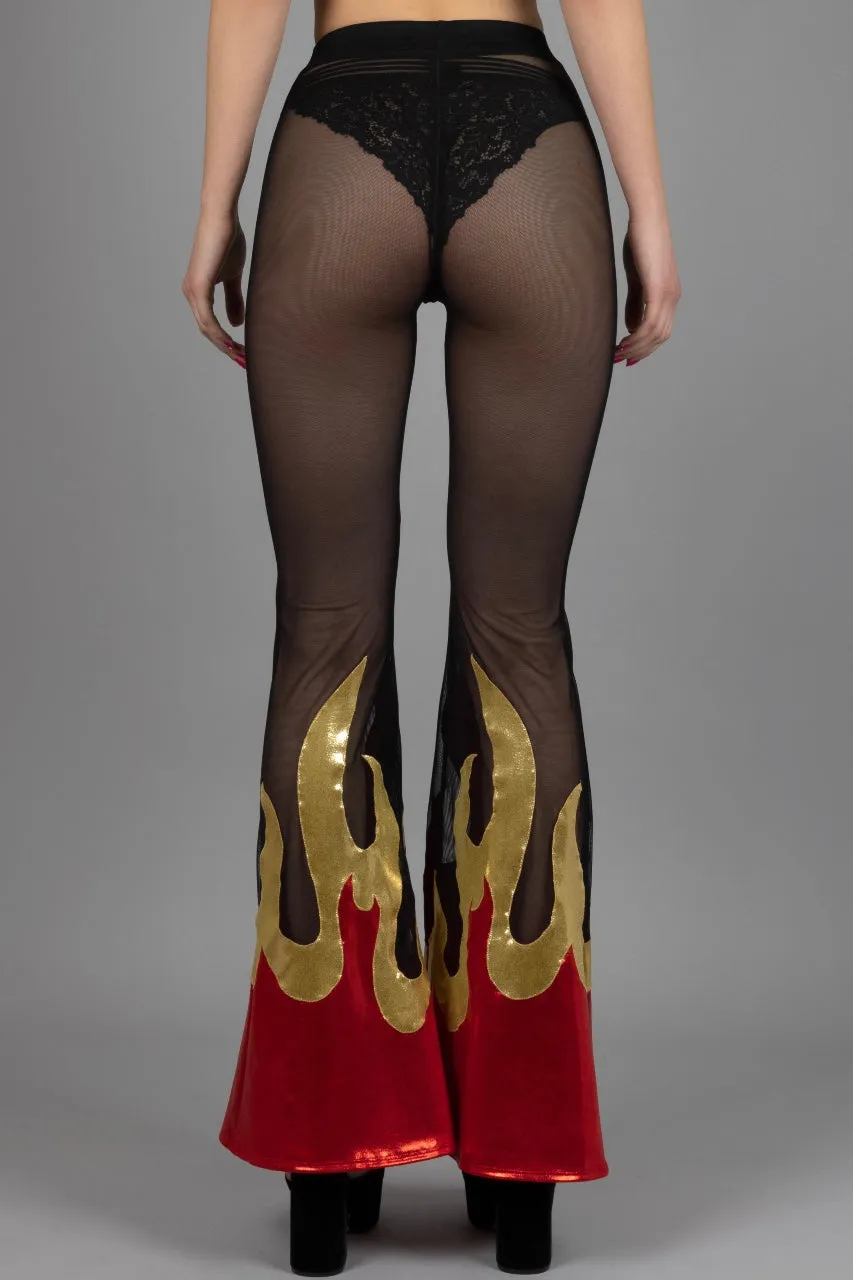 Hellfire Sheer Bell Bottom Leggings