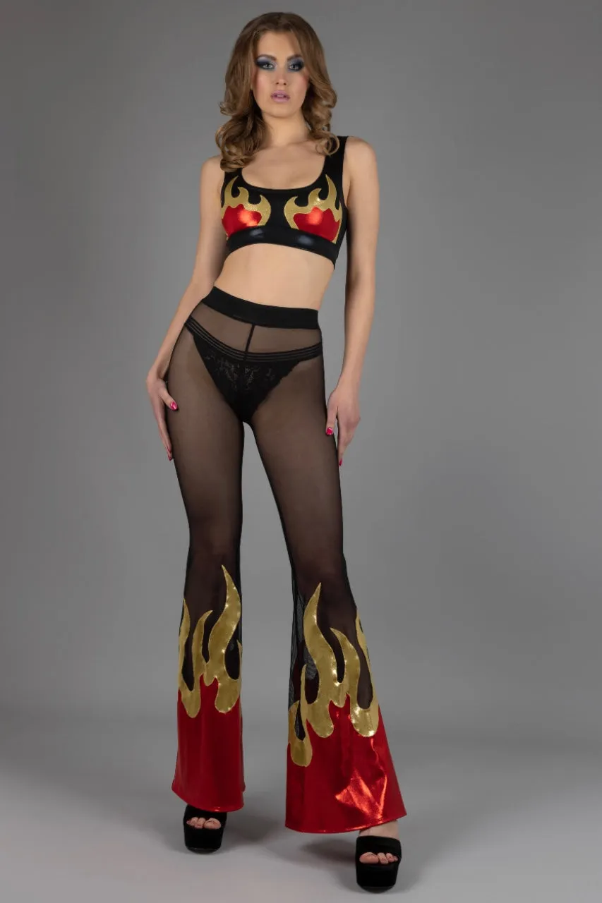 Hellfire Sheer Bell Bottom Leggings