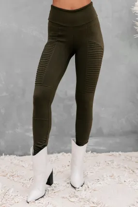 I Walk Alone Buttery Soft Moto Leggings (Olive)