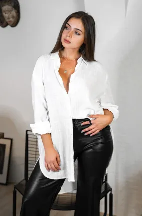 'Il Cielo' Textured Cotton Button Down in White