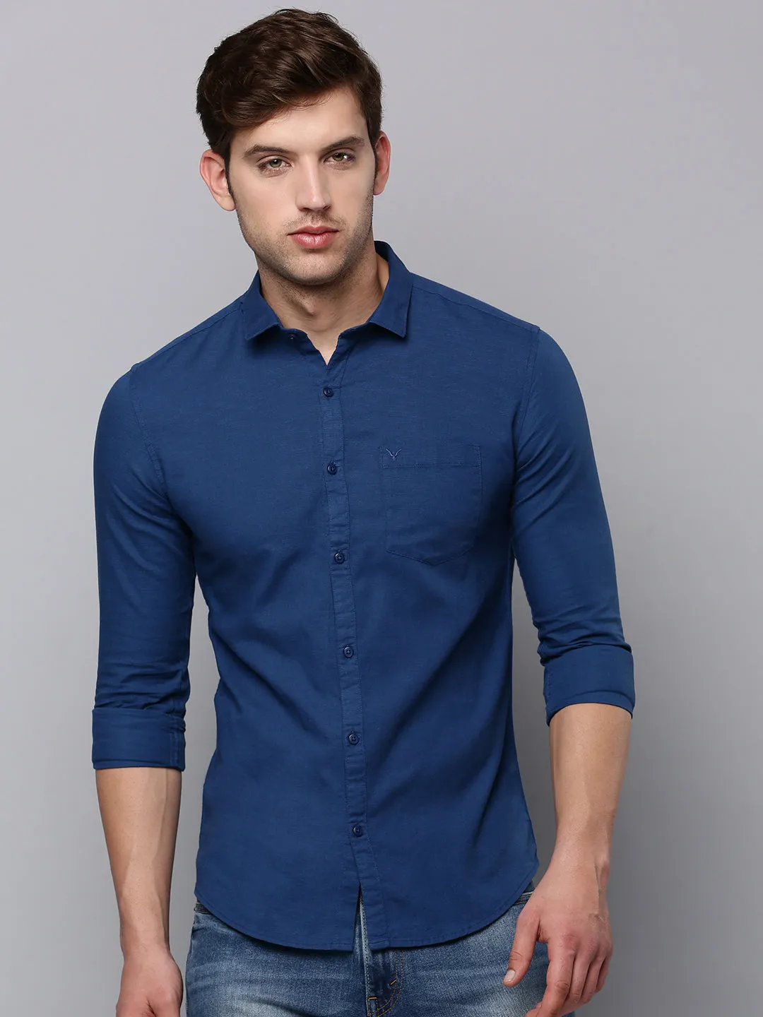 Men Teal Solid Casual Shirt