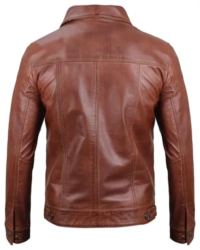 Men's Vintage Trucker Leather Jacket Crafted from Genuine Lambskin – Timeless Style and Premium Quality
