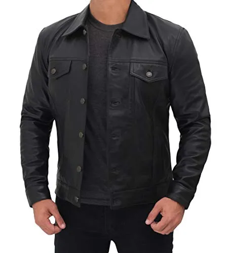 Men's Vintage Trucker Leather Jacket Crafted from Genuine Lambskin – Timeless Style and Premium Quality