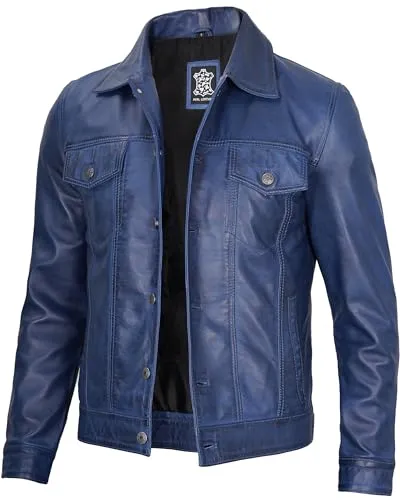 Men's Vintage Trucker Leather Jacket Crafted from Genuine Lambskin – Timeless Style and Premium Quality