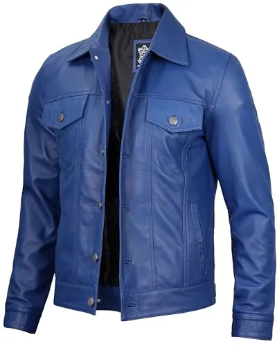 Men's Vintage Trucker Leather Jacket Crafted from Genuine Lambskin – Timeless Style and Premium Quality