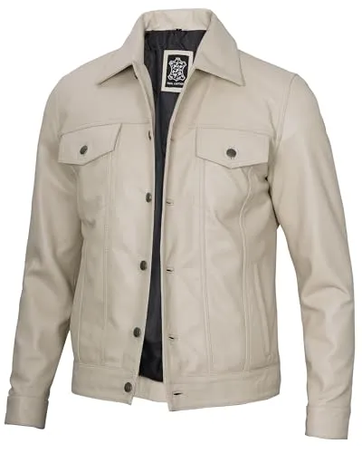 Men's Vintage Trucker Leather Jacket Crafted from Genuine Lambskin – Timeless Style and Premium Quality