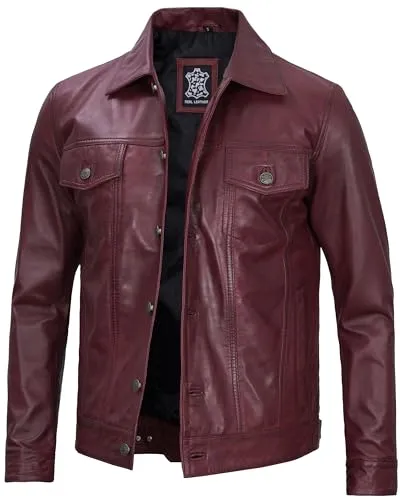 Men's Vintage Trucker Leather Jacket Crafted from Genuine Lambskin – Timeless Style and Premium Quality