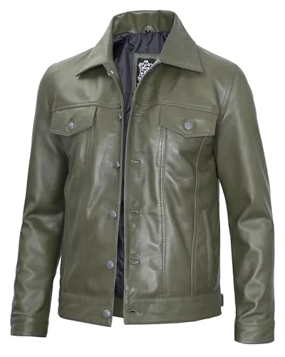 Men's Vintage Trucker Leather Jacket Crafted from Genuine Lambskin – Timeless Style and Premium Quality