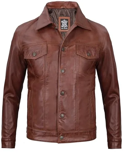 Men's Vintage Trucker Leather Jacket Crafted from Genuine Lambskin – Timeless Style and Premium Quality