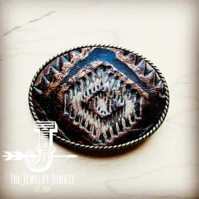 **Rope Edge Leather Belt Buckle Copper Aztec 906h