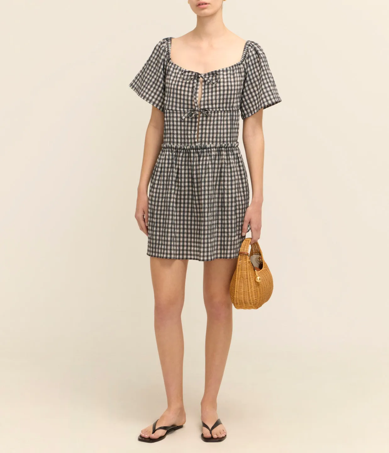 Seersucker Mini Dress in Black and White Check
