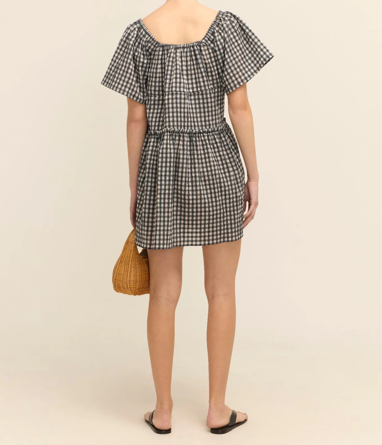 Seersucker Mini Dress in Black and White Check